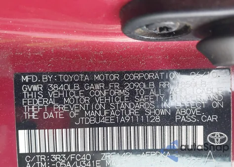 2010 Toyota Corolla Le из США, поврежденный, VIN JTDBU4EE1A9111128